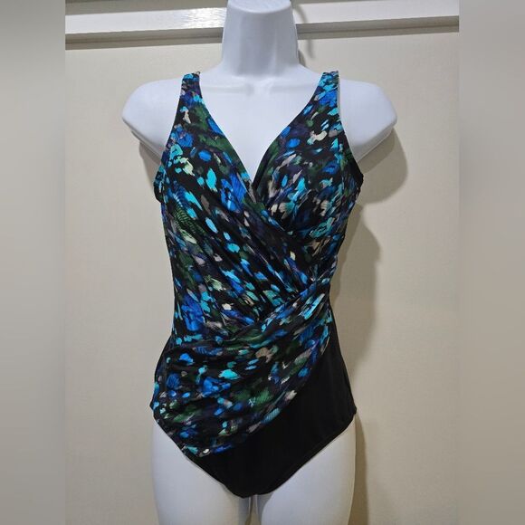 Miraclesuit Sophisticat Oceanus One-Piece Swimsuit NWOT Sz 10 Blue/Black - Picture 3 of 5